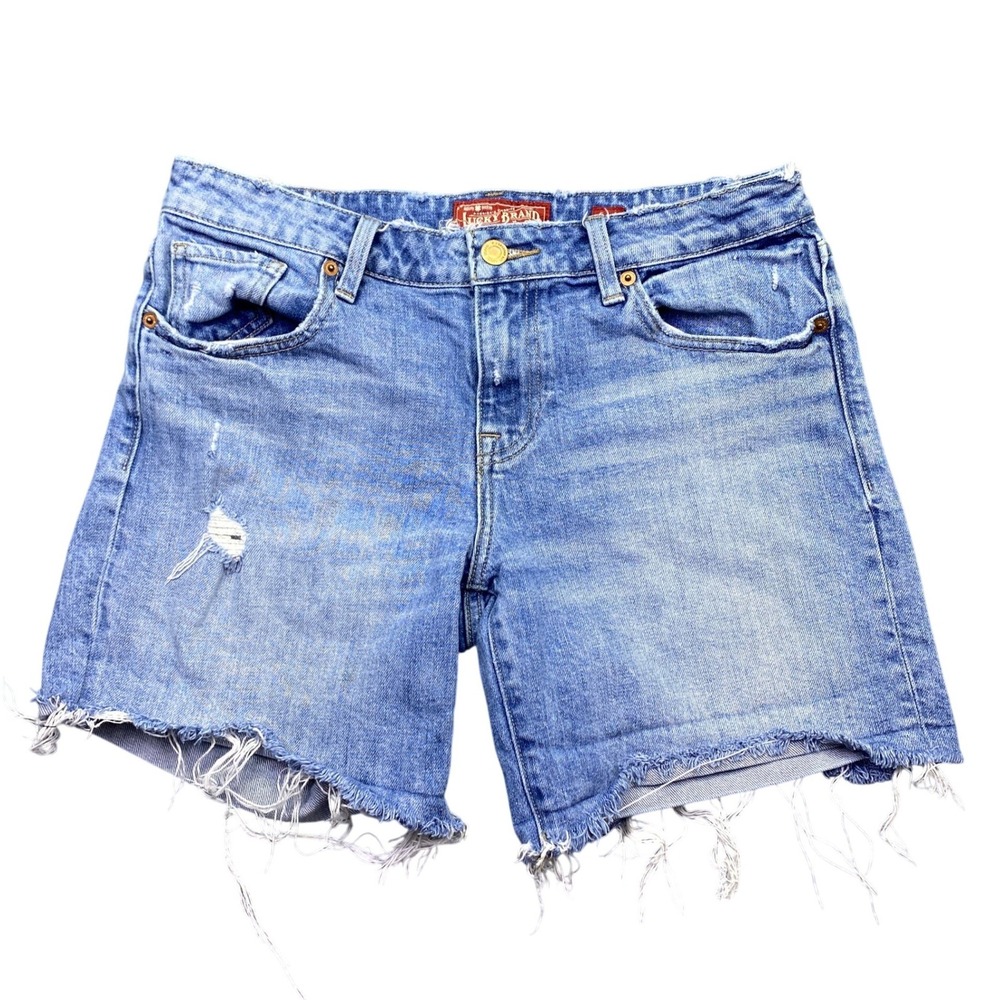 Lucky Brand The Roll Up Distressed Denim Shorts Blue Size 6/28 Raw Hem Tropical